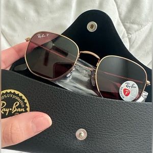 Ray-Ban Rose Gold Polarized Purple Lens Hexagonal Sunglasses